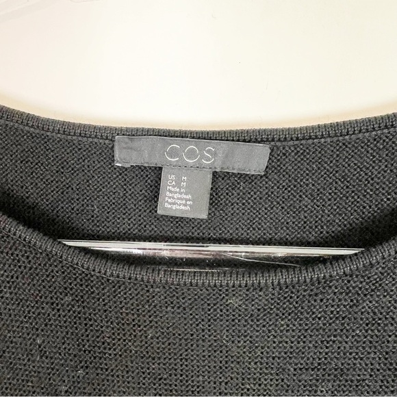COS BLACK MERINO WOOL 3/4 SLEEVE PULLOVER SWEATER WITH POCKETS WOMENS MEDIUM - Picture 5 of 7